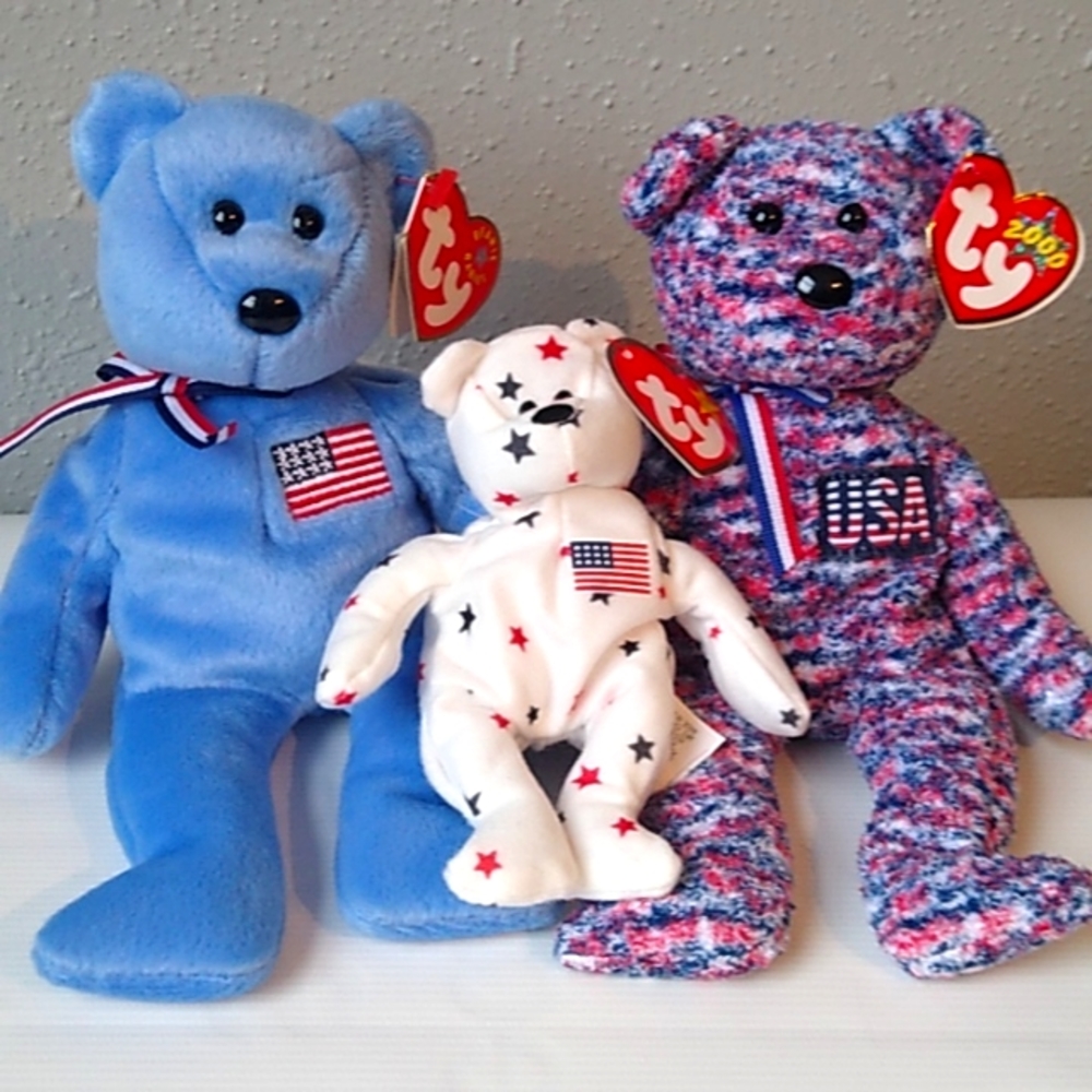 ❤️ Ty Beanie Baby Teddy Bear lot USA America Red Cross Glory Stars Patriotic